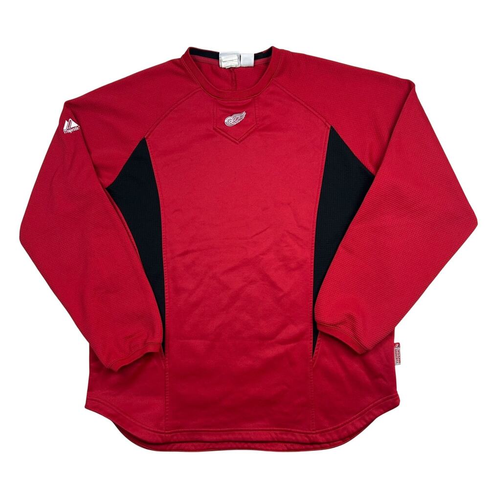 Vintage Majestic Detroit Red Wings NHL Pullover Shirt Mens Red Black Long Sleeve